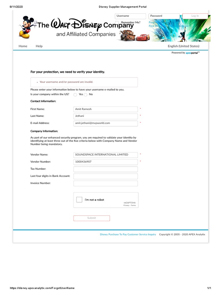Disney Supplier Management Portal PDF Password Secure Communication