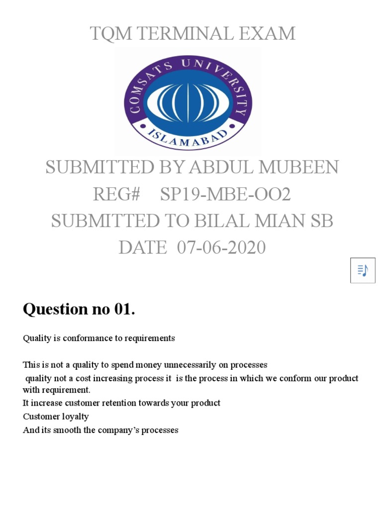TQM Exam: Quality Management Insights | PDF | Sales | Fingerprint