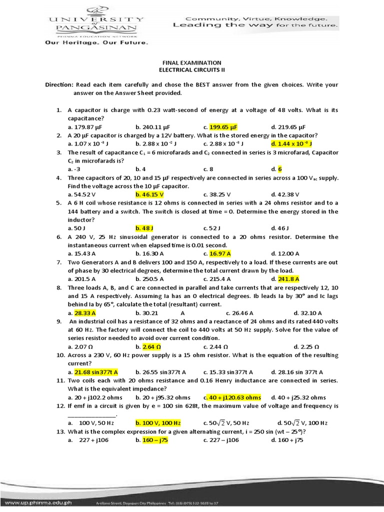 Electrical Circuits II Final Exam | PDF | Series And Parallel Circuits ...