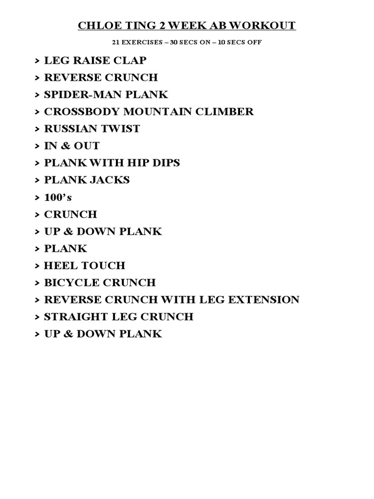 Chloe Ting 2 Week Ab Workout | Pdf