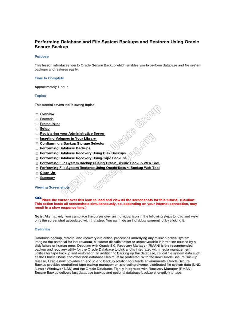 Oracle Secure Backup Tutorial | PDF | Backup | Databases