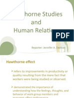 Hawthorne Studies and Human Relations: Reporter: Jennifer A. Dadivas