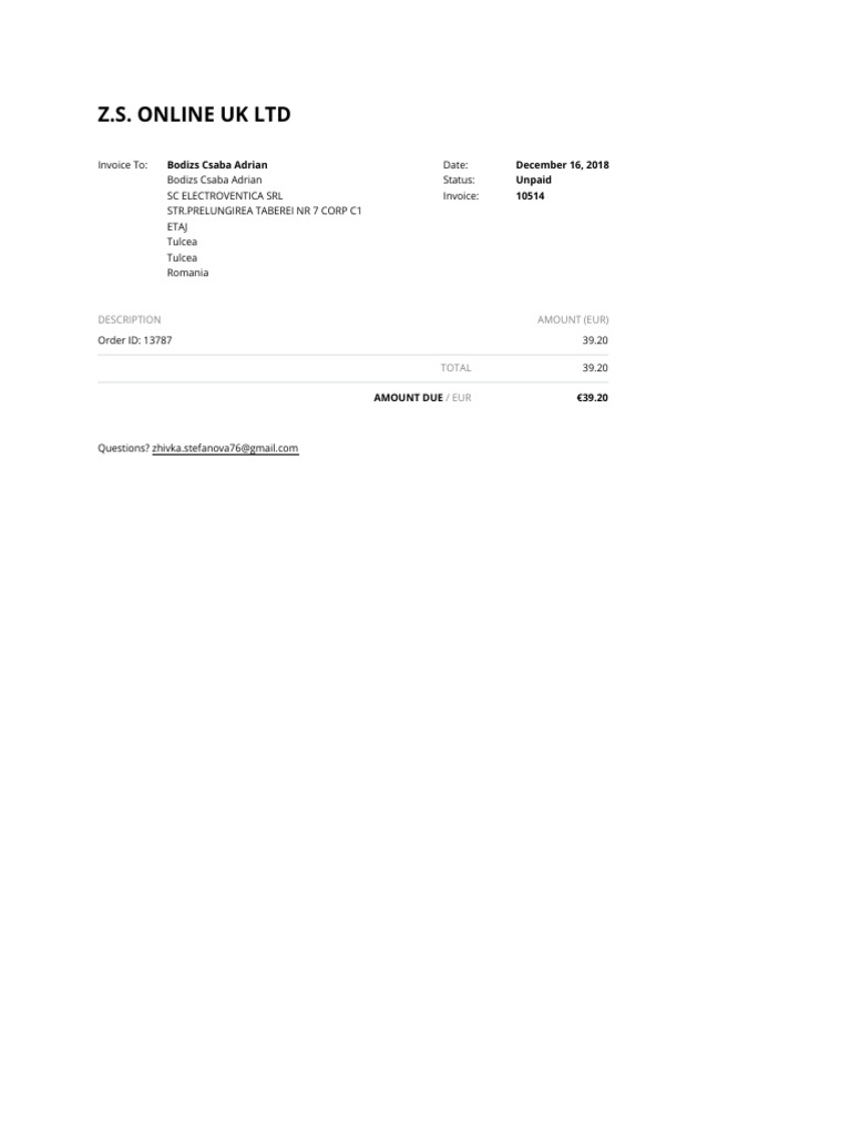 Zs Online Uk LTD Invoice 10514 PDF | PDF