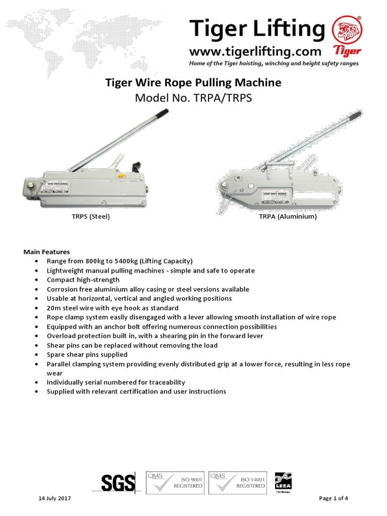 Tirfor - Tiger Lifting | PDF | Rope | Wire