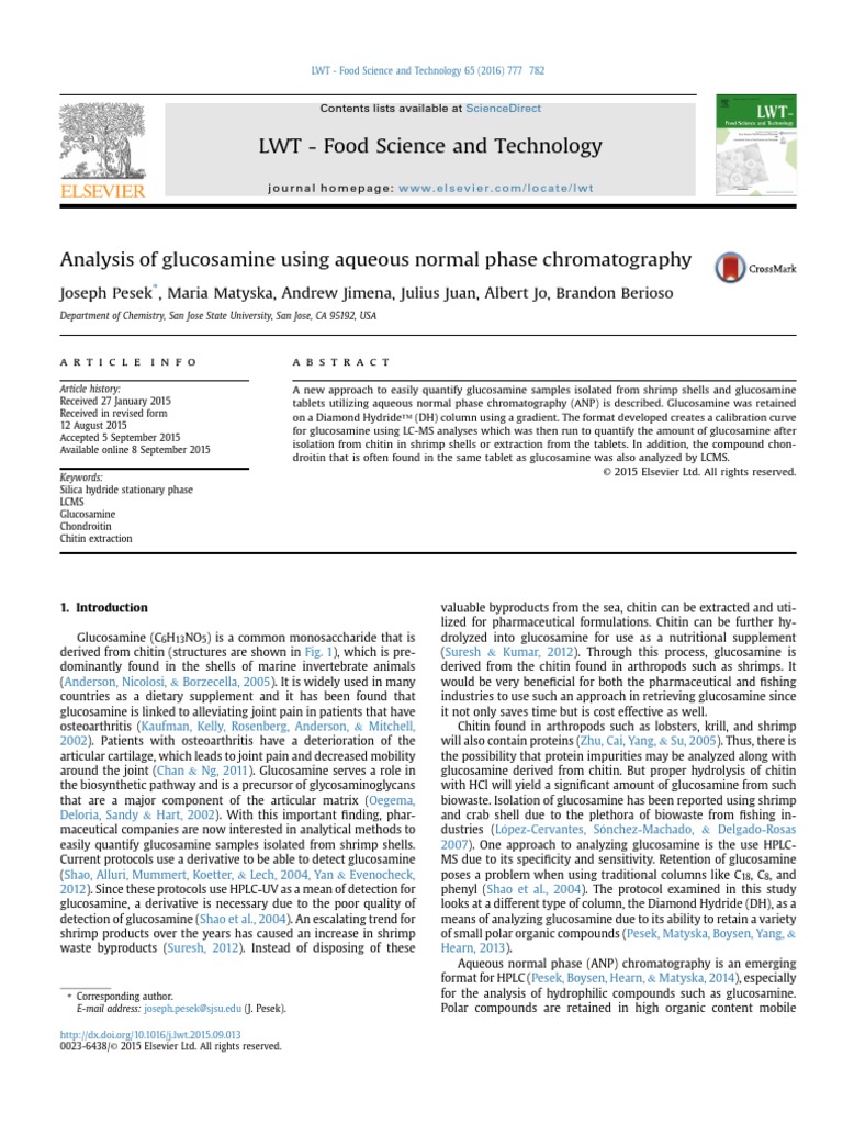 Analysis of Glucosamine Using Aqueous Normal Phase Chromatography PDF
