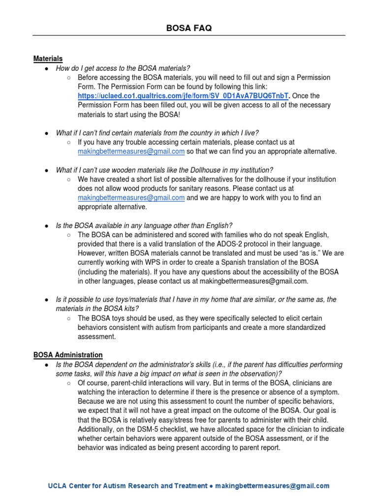BOSA Training FAQ | Download Free PDF | Autism Spectrum | Psychiatry
