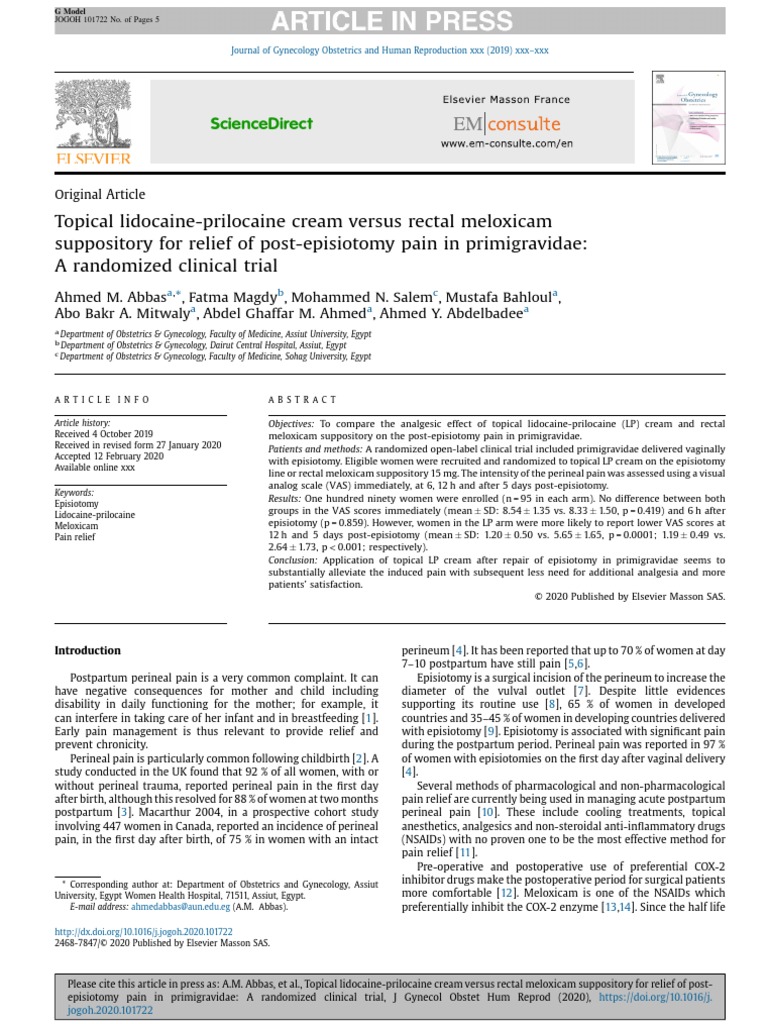 Topical LidocainePrilocaine Cream Versus Rectal Meloxicam PDF