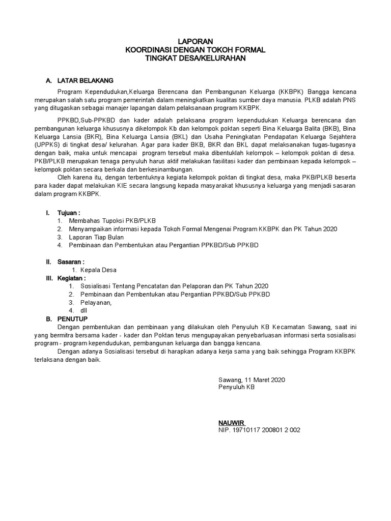Laporan Koordinasi Dg Tokoh Formal Dan Notulen