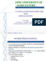 Introduction To Microcomputer AND Applications: Lecture 5 - Computer Software (Word Processing Software)