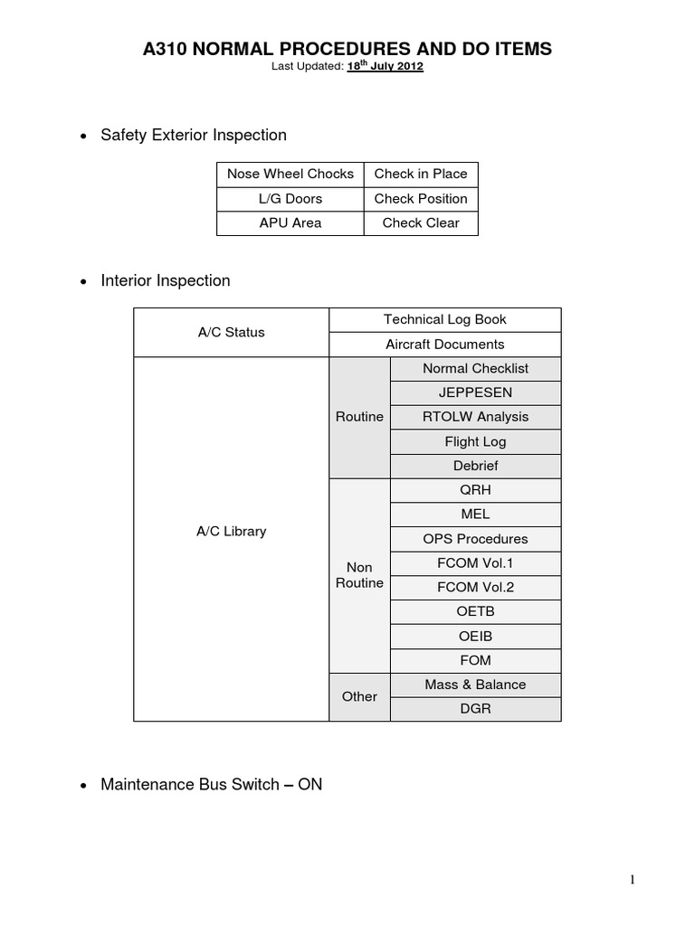A310 Normal Procedures Checklist | PDF | Air Traffic Control | Cockpit