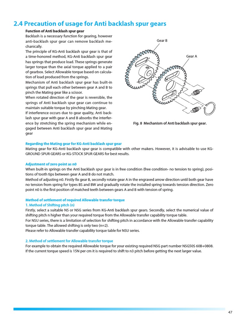 2.4 Precaution of Usage For Anti Backlash Spur Gears PDF Gear Torque