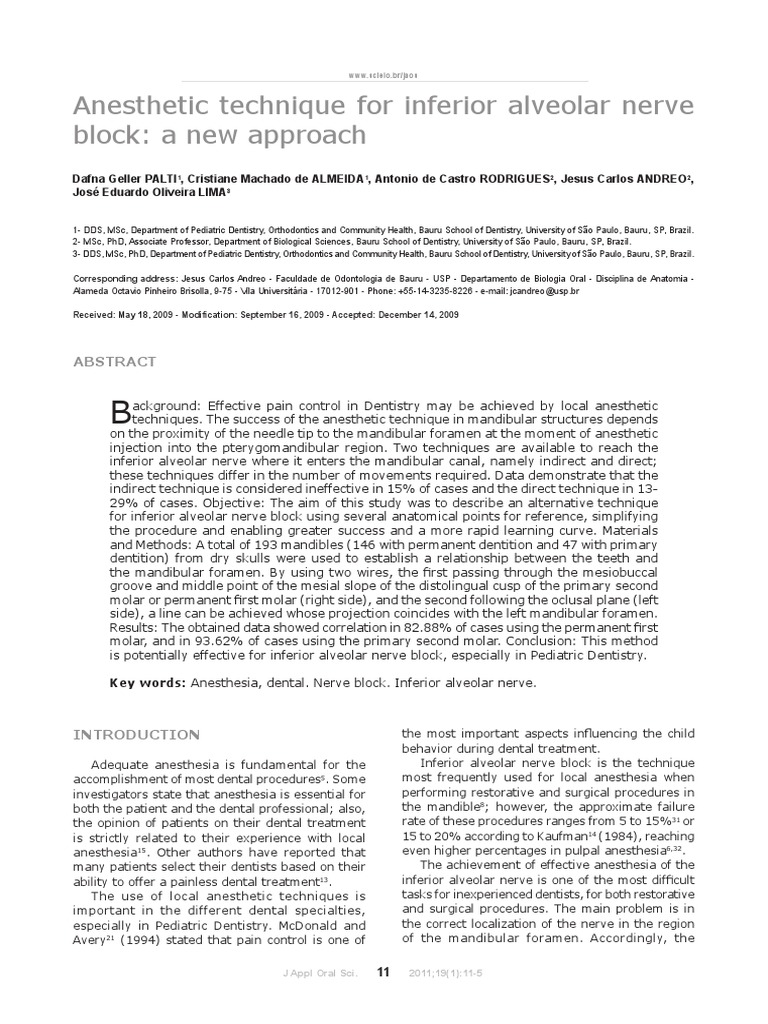 Anesthetic Technique For Inferior Alveolar Nerve Block A New Approach