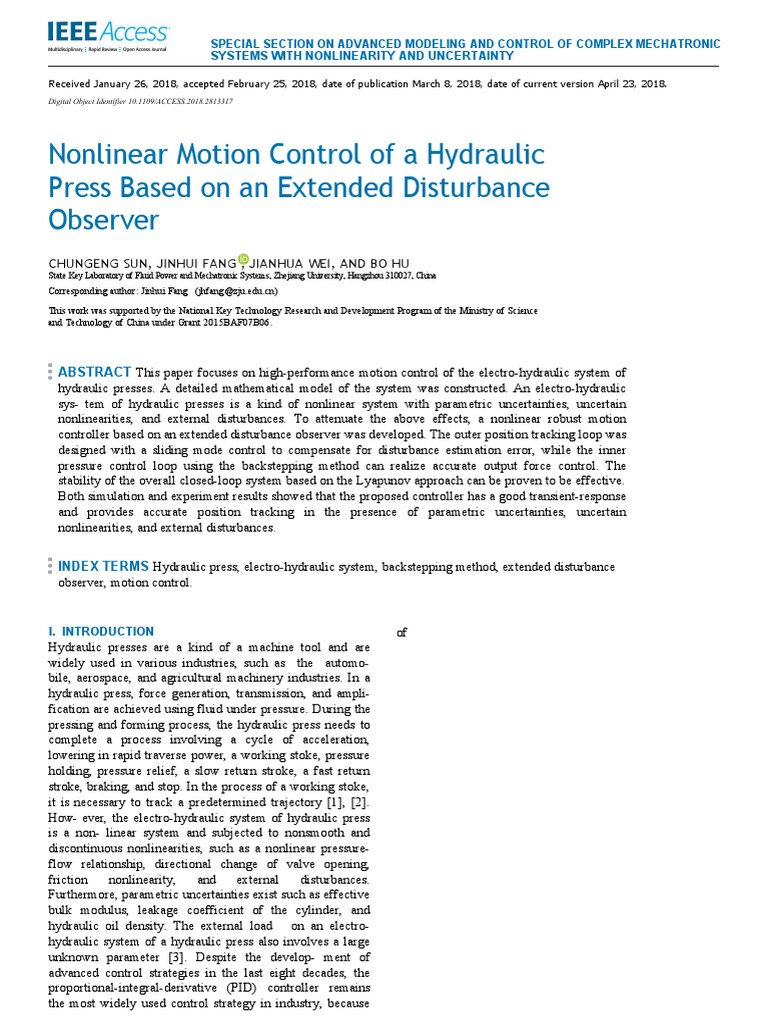 Nonlinear Motion Control of A Hydraulic Press Based On An Extended ...