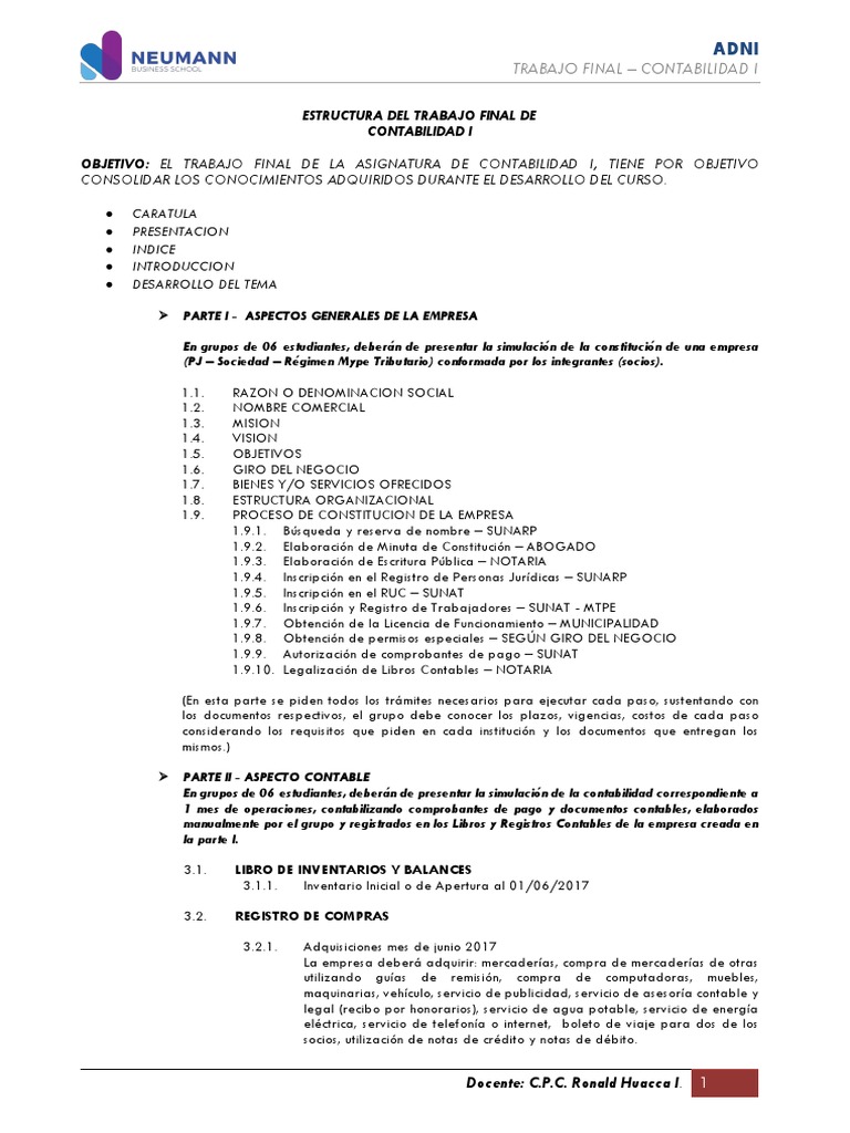 Trabajo Final de Contabilidad I: Guía Completa | PDF | Tarjeta de ...