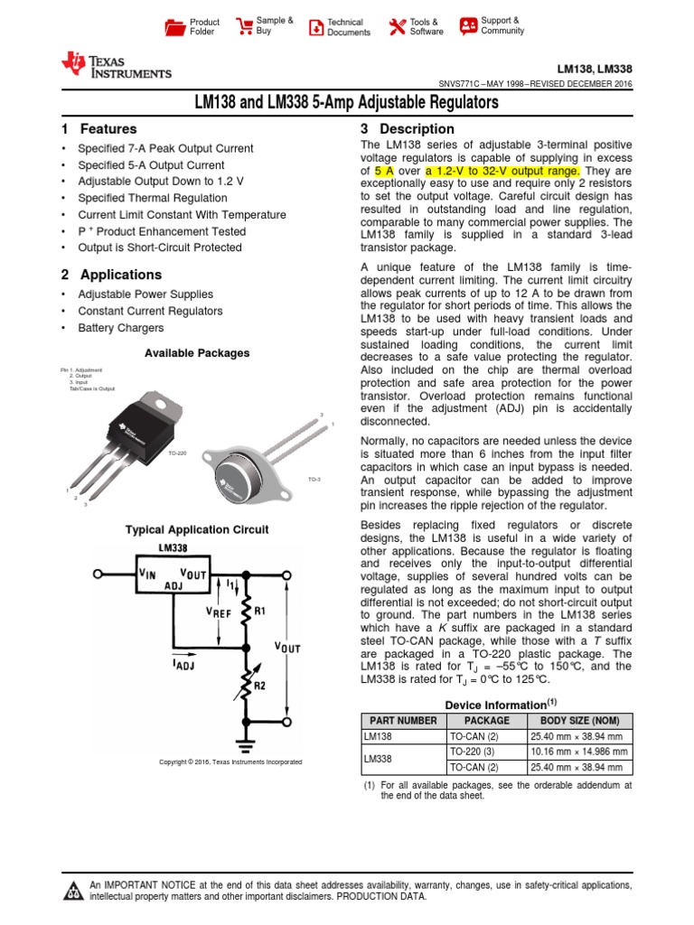 lm338 5ampere Voltage Regulator PDF | PDF | Capacitor | Power Supply
