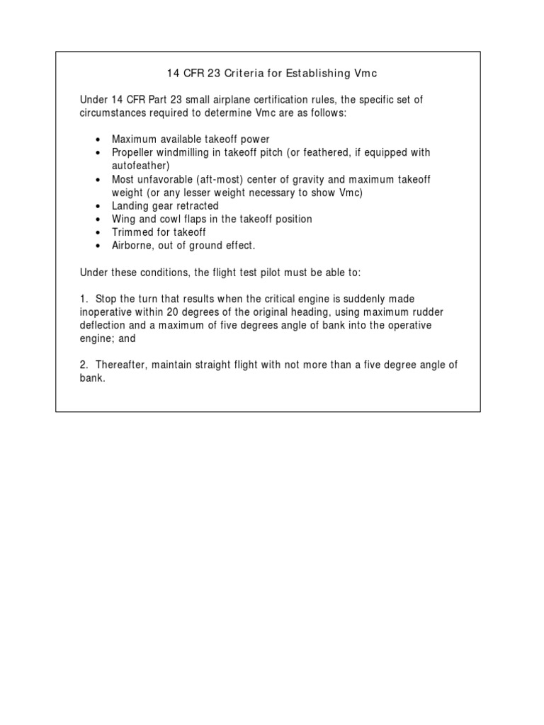 Vmc Establishment Criteria Under 14 CFR 23 | PDF