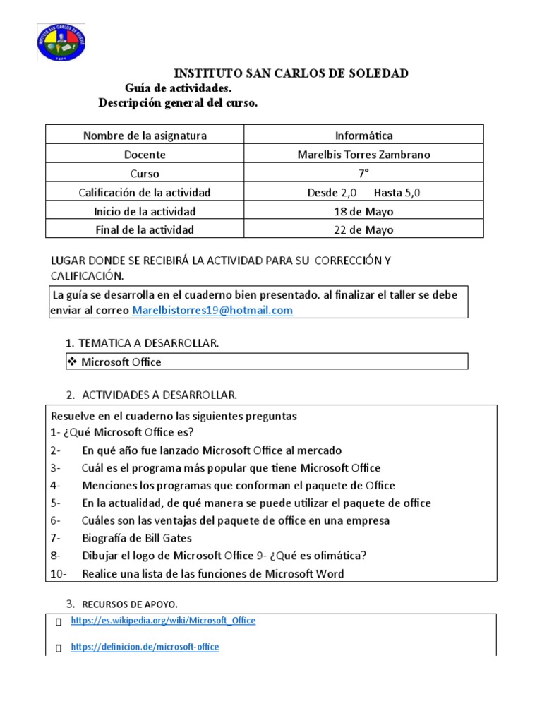 Guía de Ofimática para 7° Grado | PDF | Microsoft Office | Microsoft
