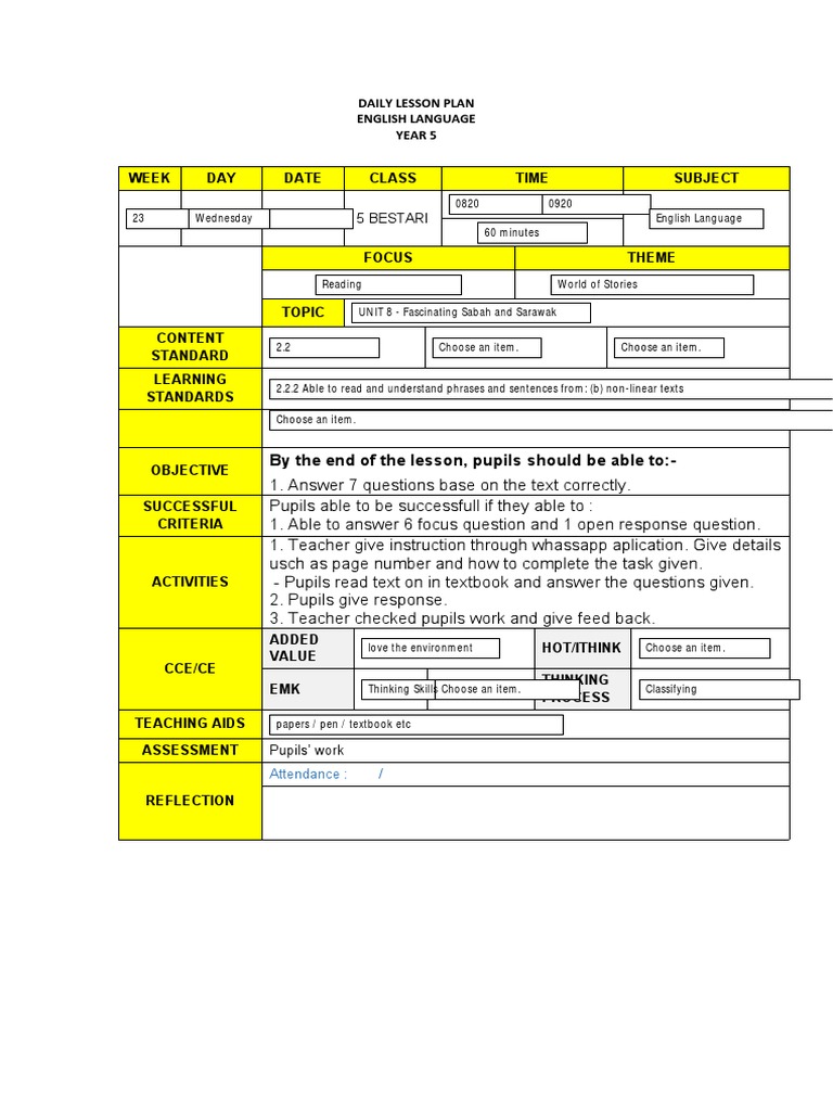 Week 23 English Wednesday | PDF | Lesson Plan | Teachers