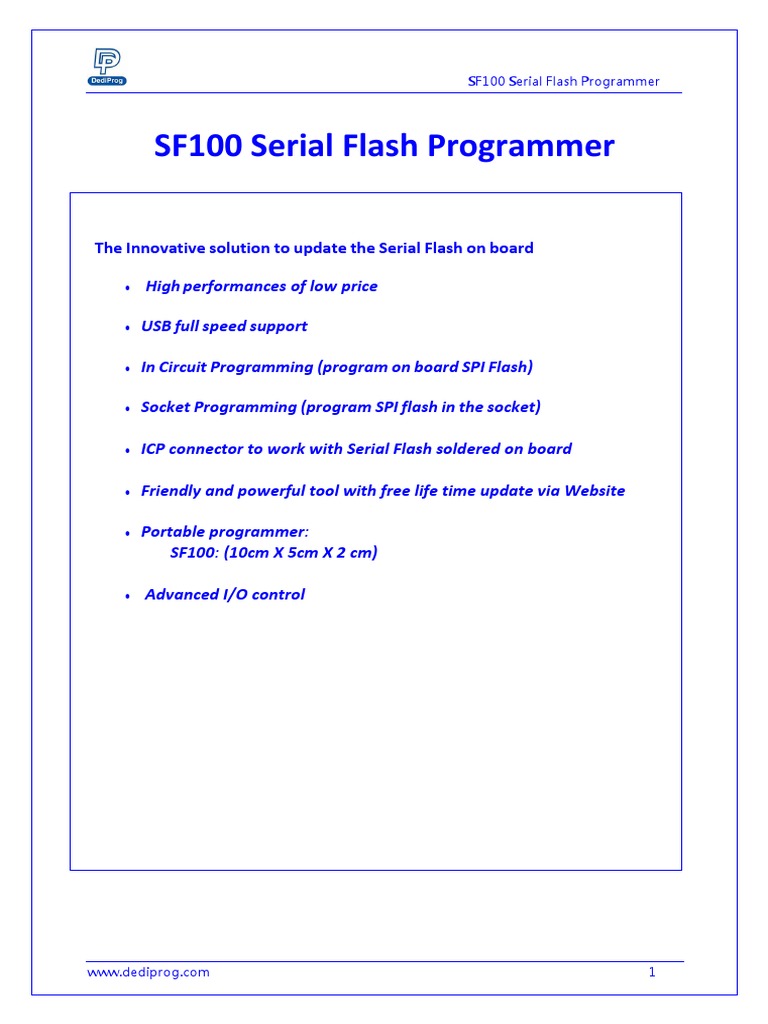 SF100 Serial Flash Programmer Overview | PDF | Flash Memory | Usb