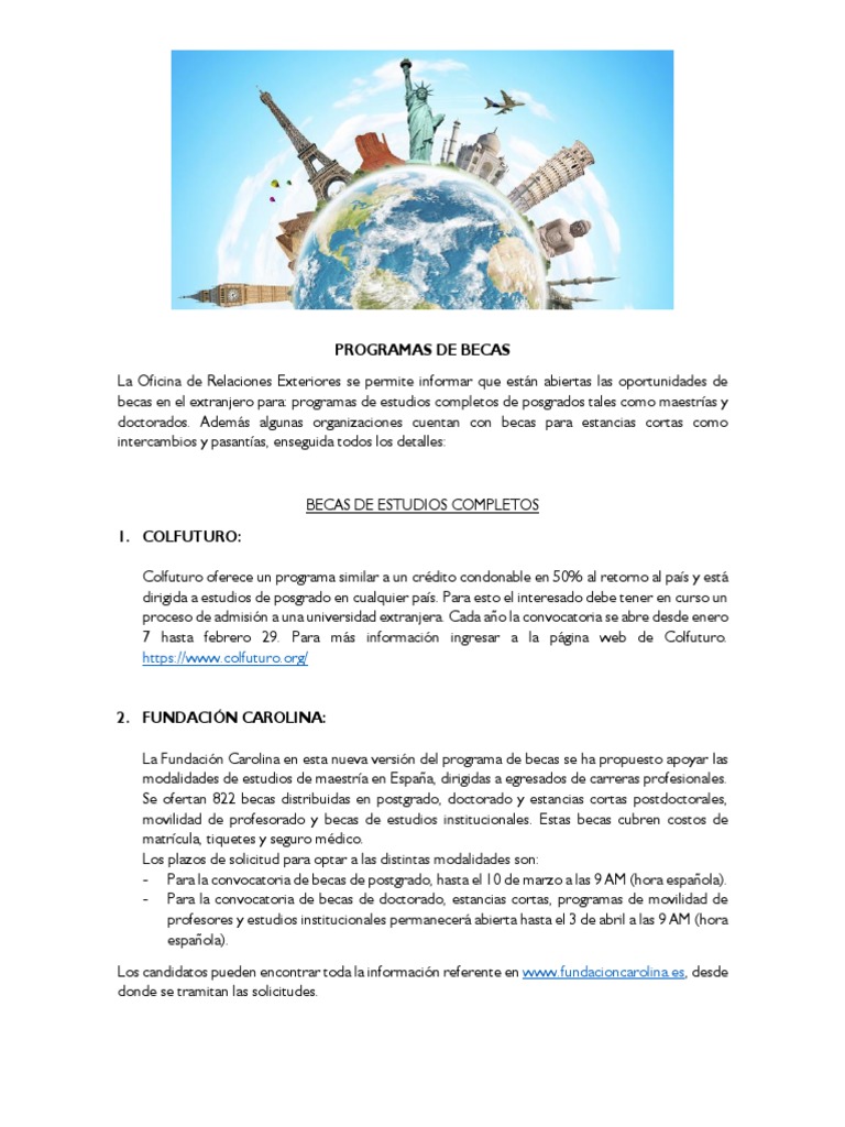 Oportunidades de Becas en el Extranjero | PDF | Academia | Educación ...