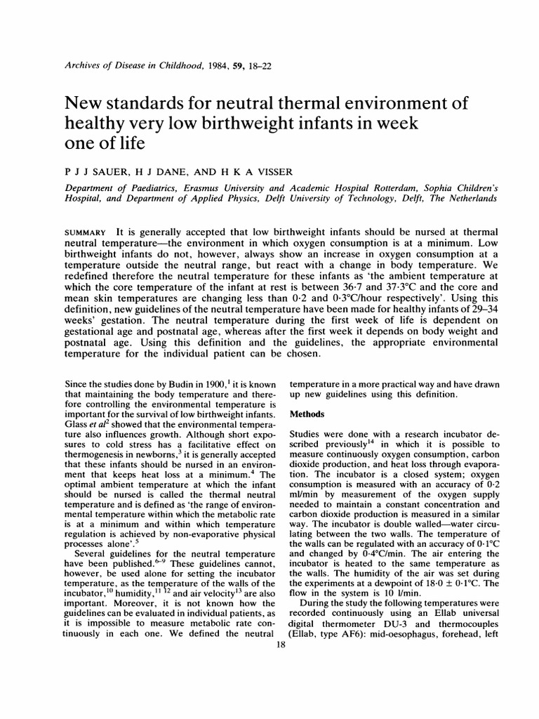 1) New Standards For Neutral Thermal Environment of PDF Neonatal
