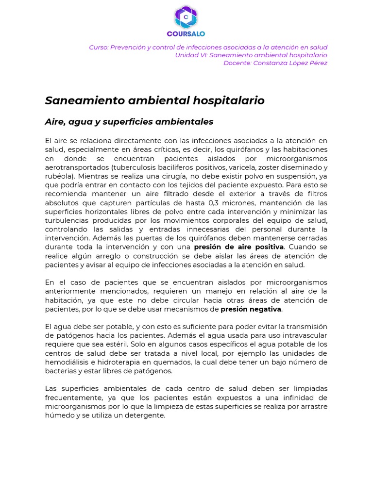 Saneamiento ambiental hospitalario control de infecciones a través del