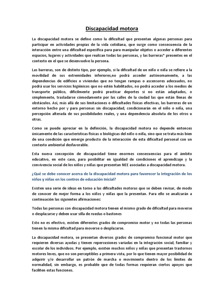 006 Discapacidad Motora | PDF | Invalidez | Aprendizaje