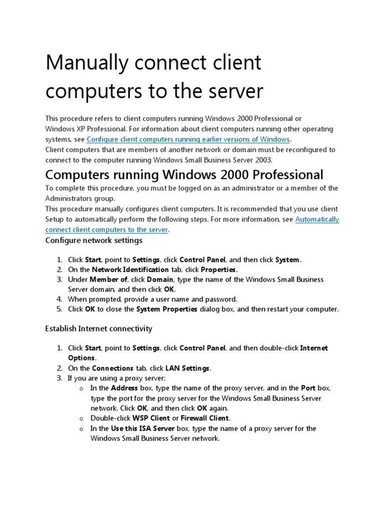Connect PCs to Windows Server 2003 | PDF | Proxy Server | Port ...