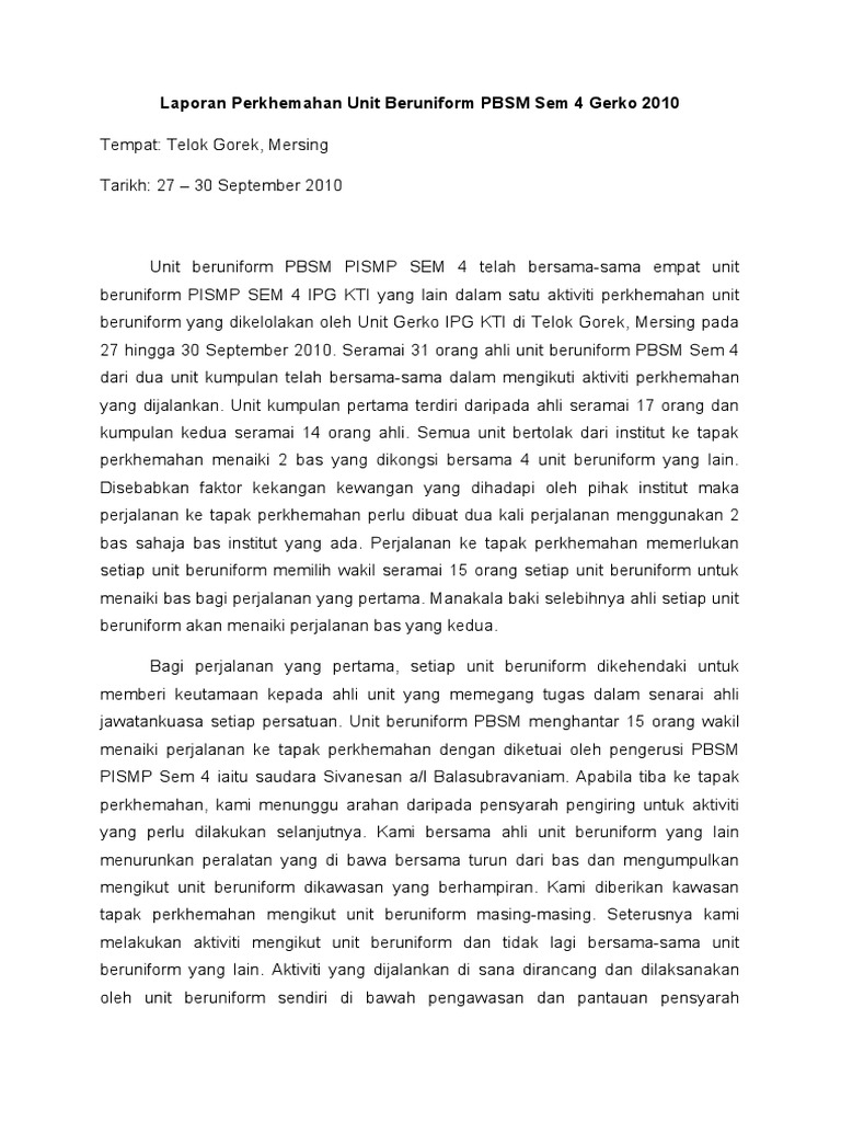 Karangan Laporan Perkhemahan Unit Beruniform