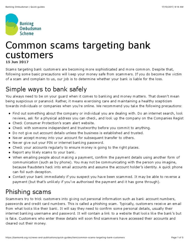 Banking Ombudsman Quick Guides 2 PDF Phishing Email Spam