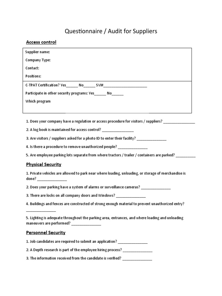 Supplier Security Audit Questionnaire | PDF | Business
