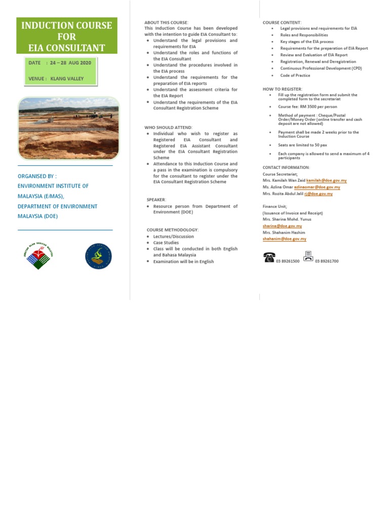Induction Course FOR Eia Consultant: DATE: 24 - 28 AUG 2020 Venue ...