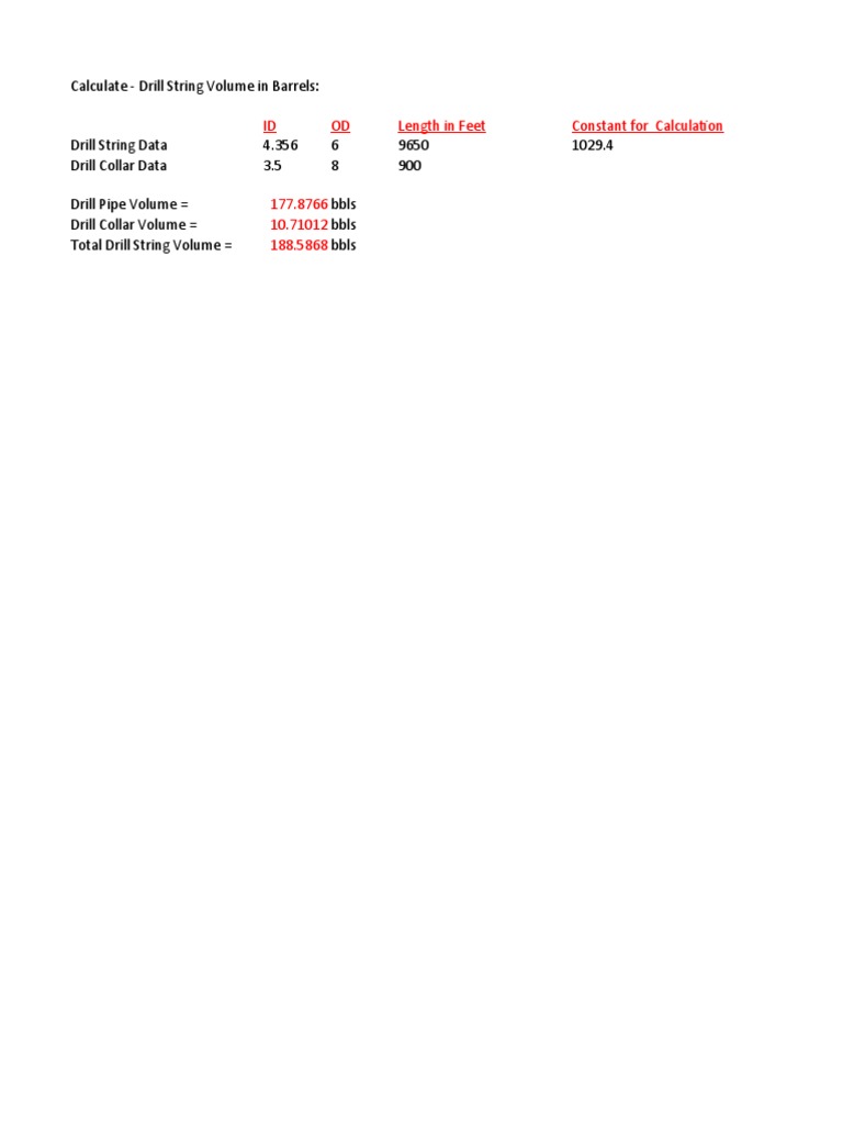 Drill String Volume Calculation Guide | PDF