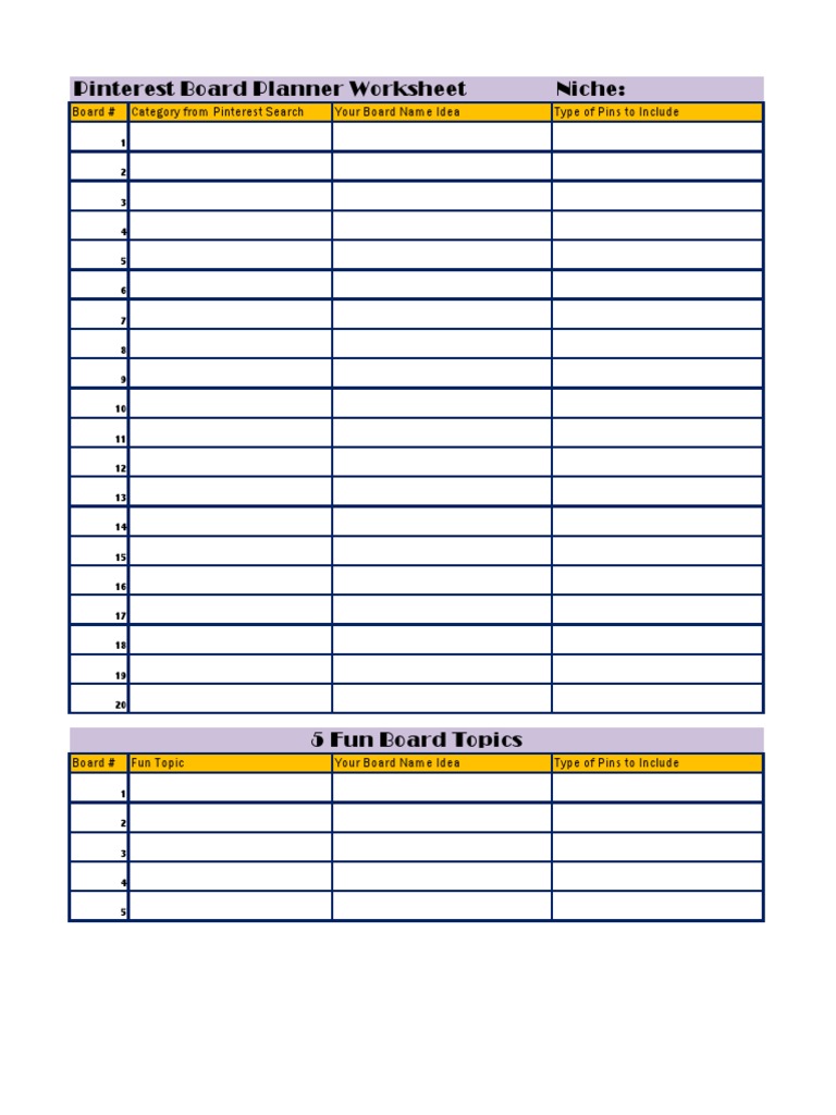 PinTrender Board Planner Worksheet | PDF