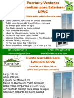 Ventanas y Puertas Corredizas UPVC Ensambladas Sunrise SET 2013