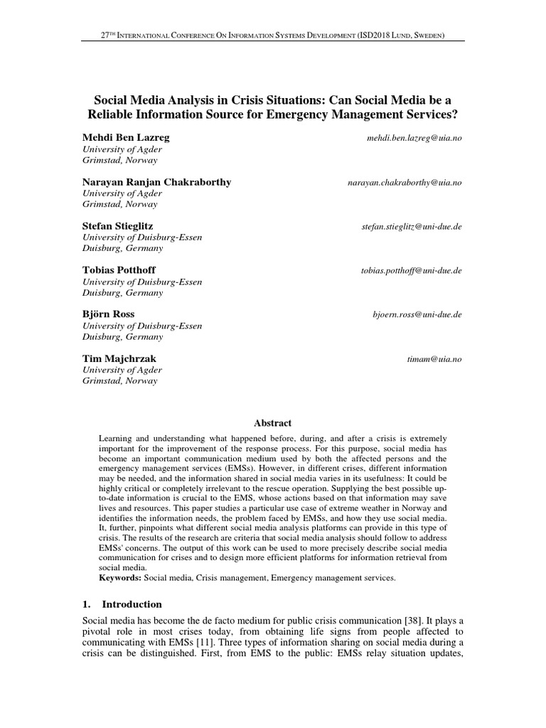 Social Media Analysis in Crisis Situatio PDF PDF Social Media
