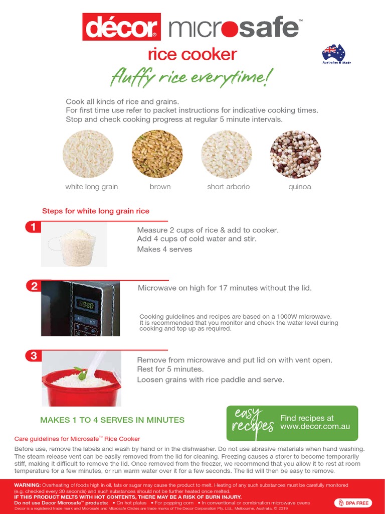 Rice Cooker Instructions PDF Cooking Food And Drink Preparation