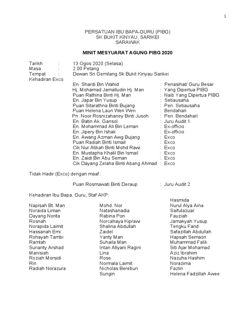 Minit Mesyuarat Agung Pibg 2020 Pdf