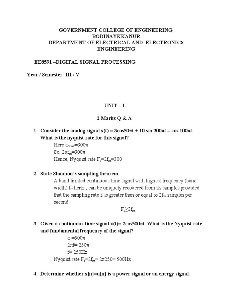 Ee8591 DSP PDF Fast Fourier Transform Filter (Signal Processing)