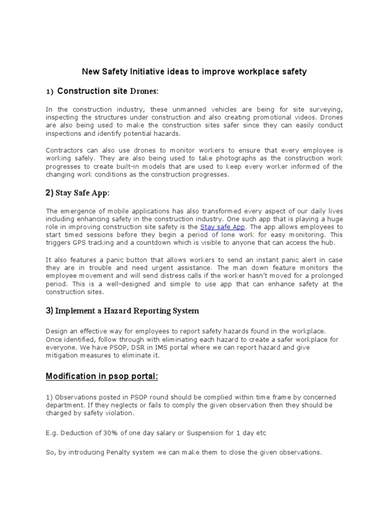Innovative Workplace Safety Initiatives | PDF | Occupational Safety And ...