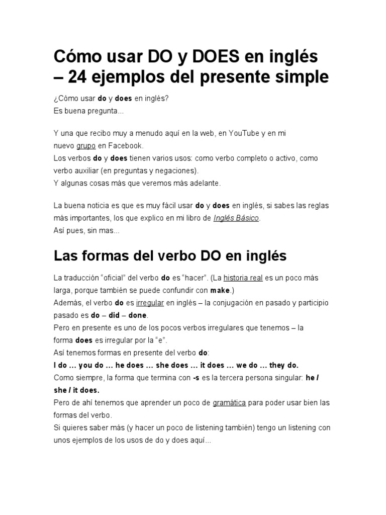 Cómo Usar DO y DOES en Inglés PDF Verbo Morfología Lingüística