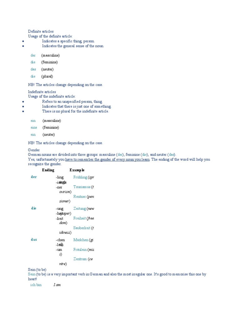 (Masculine) (Feminine) (Neuter) (Plural) : Der Die Das Die | PDF ...