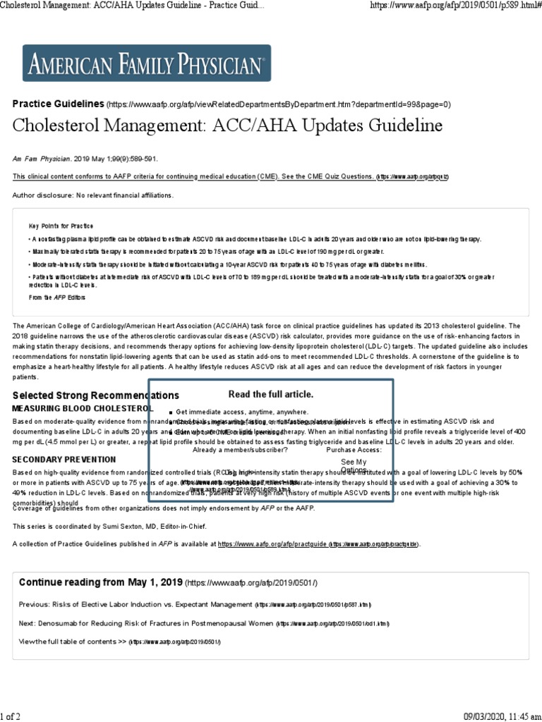 Cholesterol Management: ACC/AHA Updates Guideline: Practice Guidelines ...