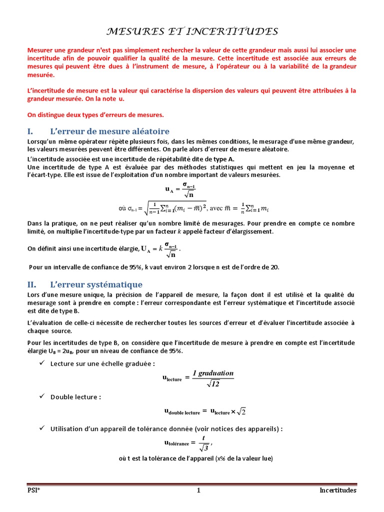 Mesures Et Incertitudes PDF | PDF | Erreur de mesure | Méthode scientifique