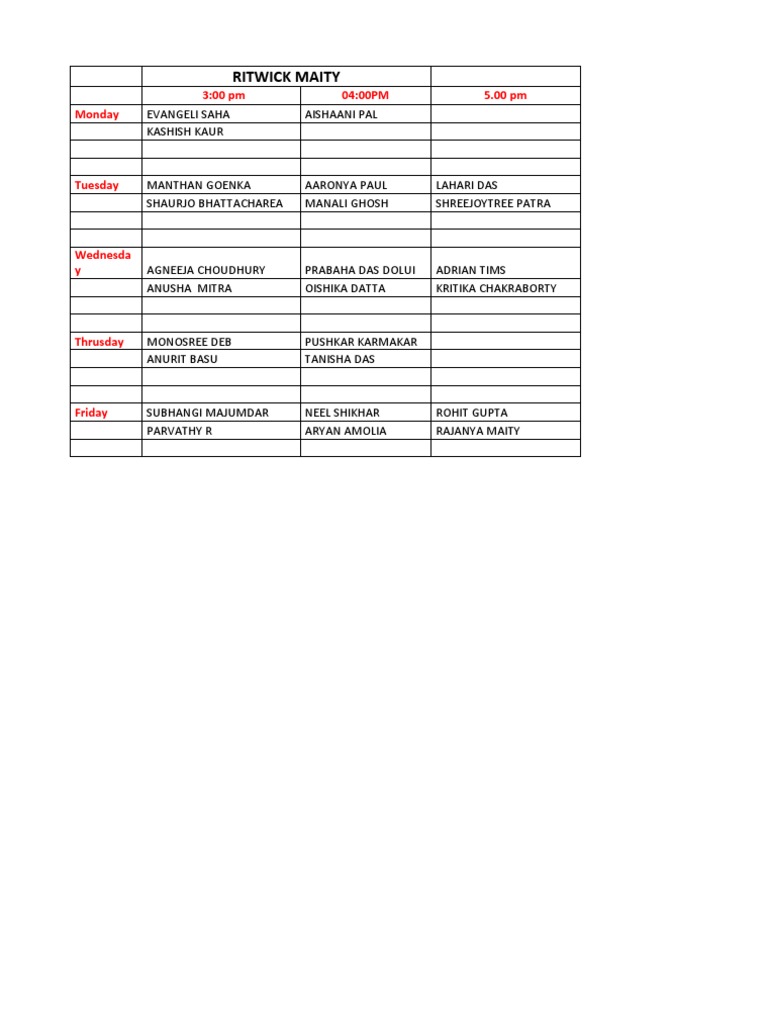 Weekly Schedule of Students | PDF