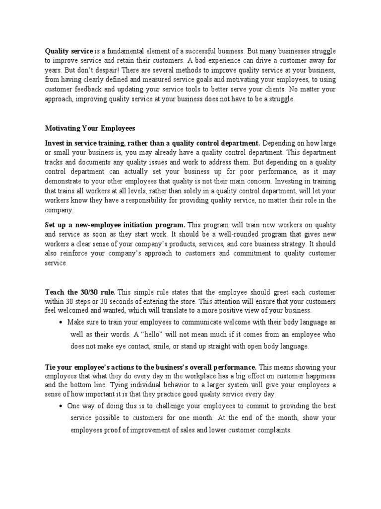 Quality Service Performance | PDF | Goal | Motivation