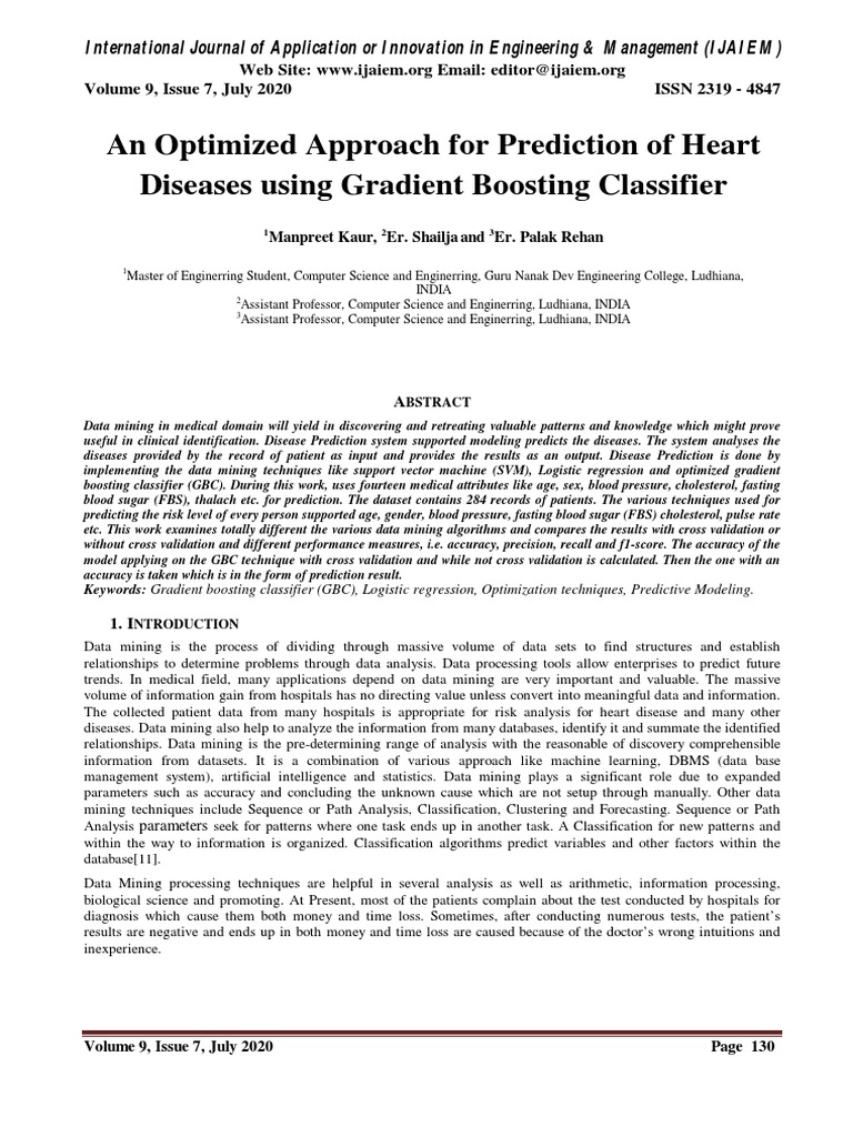 An Optimized Approach For Prediction of Heart Diseases Using Gradient ...