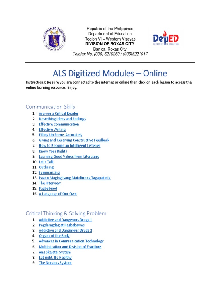 ALS Online Learning Modules Guide | PDF | Ratio | Nature