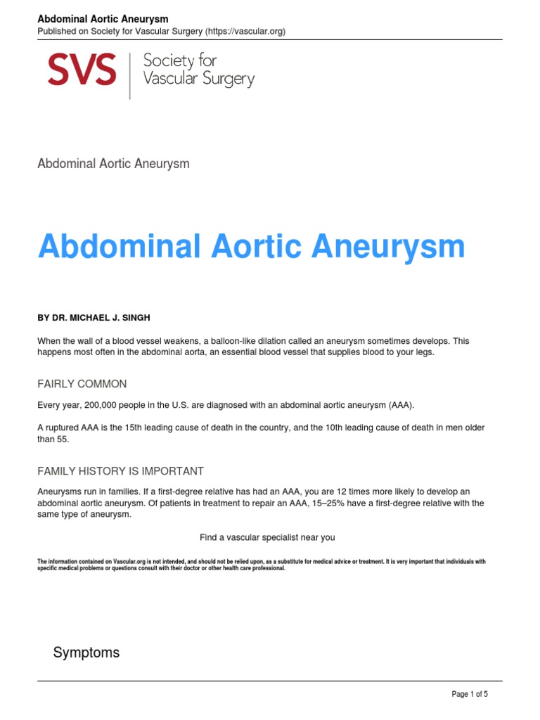 Society For Vascular Surgery - Abdominal Aortic Aneurysm - 2018-08-01 ...
