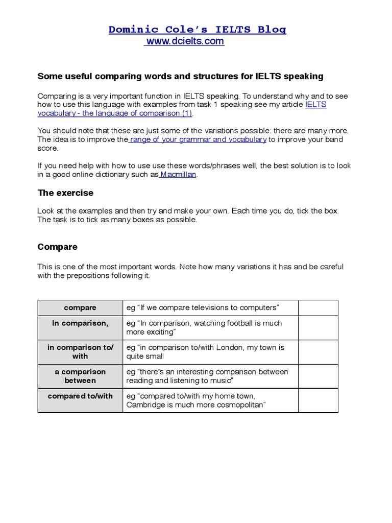 IELTS Comparison Language Guide | PDF | Adjective | Human Communication